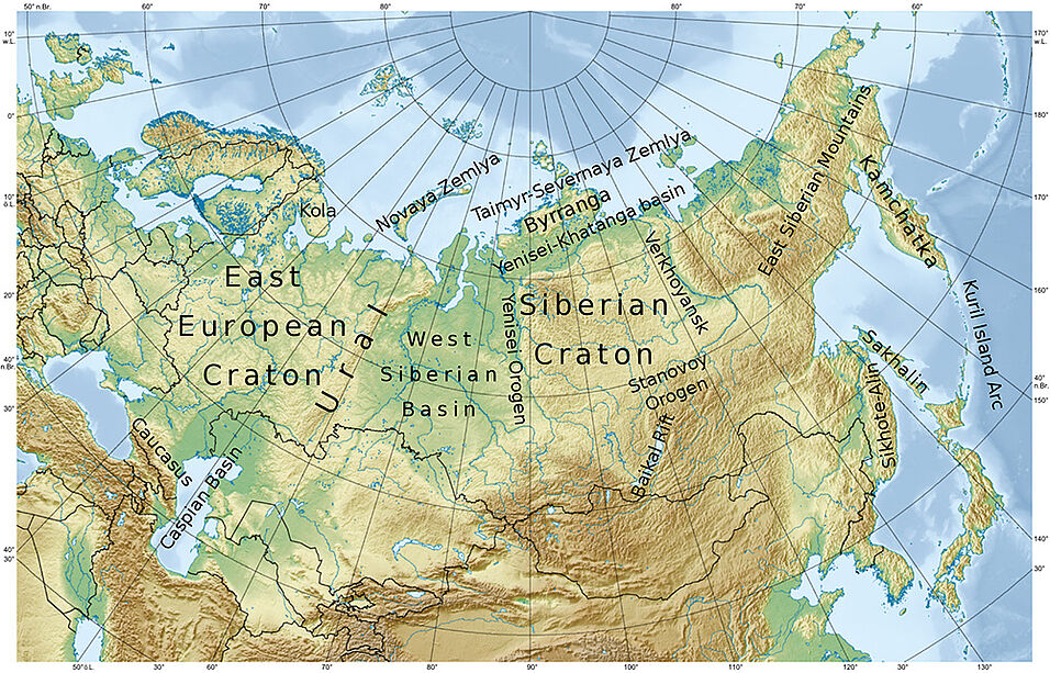 Geological Map, Siberian craton. Image: Tobias1984, CC BY-SA 3.0, via Wikimedia Commons